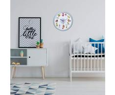 TFA Dostmann LITTLE ANIMALS Kinder-Wanduhr mit Tier-Motiven, leises Uhrwerk, ideal für das Kinderzimmer, Kunststoff, hellblau, ((L) 309 x (B) 44 x (H) 309 mm