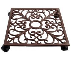 Esschert Design Pflanzenroller, Blumenroller aus Gusseisen, in Rostbraun, quadratisch, ca. 28 cm x 28 cm