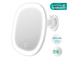 EASEHOLD Rasierspiegel Kosmetikspiegel LED Beleuchtet mit Saugnapf, 7X Vergrößerung, 360° Schwenkbar, Wiederaufladbarer Akku, IPX5 wasserdicht, Make Up Schminkspiegel mit Touch-Taste für Badzimmer