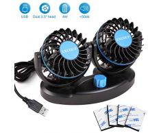 EXCOUP USB Ventilator USB-Ventilatoren mit 2 Geschwindigkeiten, Einstellbarer Mini Auto Ventilator, Tischventilator Gleichstrom 5V Doppelkopf Rota-Tisch Geräuscharm
