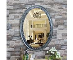 An Der Wand Befestigter Antiker Dekor-Spiegel, Weinlese-Art-Holz Gestalteter Kosmetikspiegel-ovaler Schlafzimmer-Möbel-Spiegel Für Badezimmer-Umkleideraum (Color : Silver)