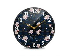 Mnsruu Badezimmer-Wanduhr, rosa Blume, dekorative Wanduhr, tickt nicht, leise, Küchenuhr, mehrfarbig, 30,5 cm (12 Zoll)