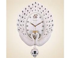 Retro Europäische Wanduhr, Modernes Wohnzimmer Stumm Ohne tickgeräusche Pfau Pendeluhr, Persönlichkeit Wanddekoration Kunst Doppelte Pfau Wanduhr,crack
