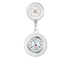 Krankenschwester Uhr Set Bl체tenblatt Dehnbare Pink, Krankenschwesteruhr Analog digital Schwesternuhren Silikon FOB Ansteckuhr Set f체r Damen Frauen (Weiß)