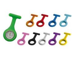 Schwesternuhr 10er Set Tiga-Med bestehend aus 1x Quarzuhr + 10 Silikonhüllen (hygienisch) + 10x Anstecknadel Set Krankenschwesteruhr