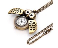 JewelryWe Niedlich Eule Taschenuhr Analog Quarz Kettenuhr Uhr Anhänger Halskette Kette Bronze