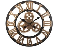 SOLEDI Wanduhr Europäische Vintage Handarbeit 3D Dekorative Zahnrad aus Holz (Farbe Kupfer)