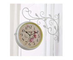 HJW Praktische Wandpendeluhr Wanduhr Doppelseitige Batteriebetriebene Rustic Hallen-Europa auf Bracket Schmiedeeisen Wandseite Home Decor Wanduhr,B