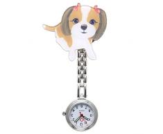 JSDDE Uhren Krankenschwesteruhr FOB Uhr Pulsuhr Brosche Tier Cartoon Form Taschenuhr Pflegeruhr Schwesternuhren Ketteuhr Quarz Ansteckuhr (Cartoon Hund)