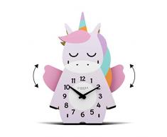 Cander Berlin MNU 9130 Kinderwanduhr Einhorn Pendel Kinderzimmer Holz Tischuhr Standuhr Pendeluhr Kinderuhr leise Mädchen Uhrzeit Lernen rosa pink