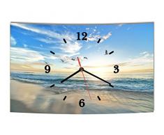 LAUTLOSE Designer Wanduhr Möwen Strand Meer blau modern Dekoschild Abstrakt Bild 38 x 25cm