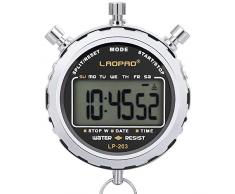 LAOPAO Digitale Stoppuhr, Handheld Großes LCD-Display Wasserdicht täglich Alarm 1/100 Sekunden Precision Timer Für Fussball Sports Training
