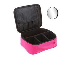 Kosmetiktasche Anself MakeUp Tasche Schminktasche Kosmetikbeutel Multifunktionstasche mit Spiegel für Damen, Rose Rot