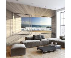 Vlies Fototapete 300x210 cm - 3 Farben zur Auswahl - Top - Tapete - Wandbilder XXL - Wandbild - Bild - Fototapeten - Tapeten - Wandtapete - Wand - Meer See Natur Landschaft Fenster c-A-0084-a-b
