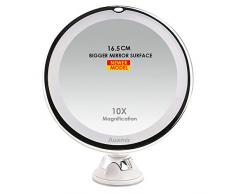 Auxmir Kosmetikspiegel LED mit Licht, Saugnapf, 10x Vergrößerung und 16,5cm Vergrößerte Spiegelfläche, Makeup Schminkspiegel Beleuchtet mit 2 Helligkeitsstufen für Zuhause und Unterwegs