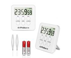 PHILORN Küchenuhr Timer 2 Stück - Lauter Piepser & Lautloses Blinken 2 Modi - 24H Countdown & Up, Starker Magnetischer, Eieruhr Digitaler Kurzzeitwecker, Küchentimer, Kurzzeitmesser, Wecker, Stoppuhr