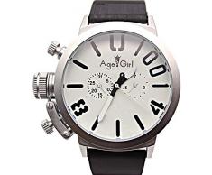 Männer automatischen Selbstwind mechanischer U - Silber - Edelstahl Schwarz - Gummibügel linker Haken Big 50mm Boot - Uhr voll Weiß