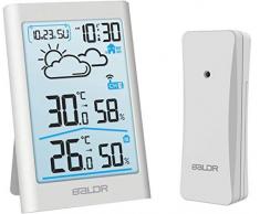 TEKFUN Wetterstation Funk mit Außensensor, Digital Thermometer Hygrometer Innen und Außen Raumthermometer Hydrometer Feuchtigkeit mit Wettervorhersage, Uhrzeitanzeige, Wecker und Nachtlicht (Weiß)