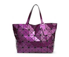 Yueling Frauen Tasche Damen Geometrische Pailletten Spiegel Plain Folding Handtasche Mujer Mosaik Umhängetaschen Top Griff Tote Purple