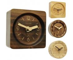 Holzwerk Germany ® Analog Retro Tisch-Uhr aus handgefertigtem Natur Holz Ahorn Braun geräuscharme Uhr Runde Eckig Holzuhr Stand-Uhr ohne Ticken mit Holzzeiger Handgefertigt (Braun-Eckig)