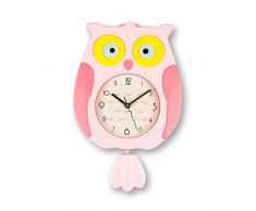 ufengke Lustige Kinder Wanduhr Rosa Eule Große Pendeluhr mit Zahlen für Kinderzimmer, Größe: 39x24.5cm