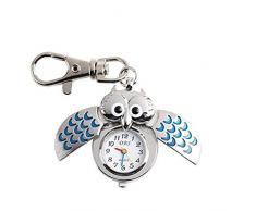 Scrox 1x Schlüsselanhänger Kreative Eule Schlüsselanhänger Quarz Taschenuhr Schlüsselanhänger Paar Eule Uhr Schlüsselanhänger süßes Geschenk für Freunde Familien,Blau