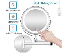OOCO Runder Spiegel, Wandkosmetikspiegel Mit LED-Licht, Rasierspiegel, 10X Erhöhen, Double Sided Schwenker 360 °,10X