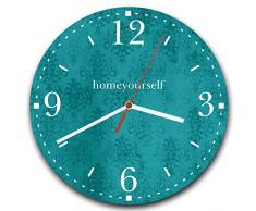Homeyourself LAUTLOSE Runde Wanduhr Petrol türkis Muster Vintage aus Metall Alu-Verbund lautlos Uhrwerk rund modern Dekoschild Bild 30 x 30cm