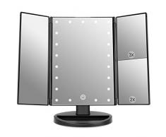 WEILY Kosmetikspiegel mit 21 LED Licht und 2X/ 3X Vergrößerung, USB und Batterie Dual Power Modus, Touchschalter für Dimmbare Helligkeit (Schwarz)