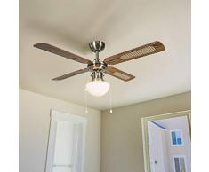 QAZQA Retro Deckenventilator mit beleuchtung Wind 42 Bronze/Innenbeleuchtung/Wohnzimmerlampe/Schlafzimmer/Küche Glas/Holz/Stahl Rund LED geeignet E14 Max. 1 x 60 Watt