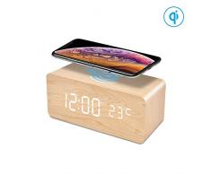 FiBiSonic LED Holz Wecker digital mit Temperaturanzeige, digital Uhr Holzwecker Uhr Tisch Design Wecker Dekoration Schlafzimmer Uhr Alarm Clock Bambus