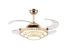Chlyuan LED Deckenleuchte 220V 65W 42 ‚‘ Retractable Deckenventilator Licht LED-Kronleuchter 3speed Fernbedienung (Farbe : Gold, Größe : 42)