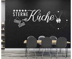tjapalo® a30 Wanduhr Küche Küchenuhr Wandtattoo Sterneküche Uhr Esszimmer Wandaufkleber Küche Uhr Wandsticker Sprüche, Größe: B160xH58cm (+schwarzes Uhrwerk), Farbe: dunkelgrau