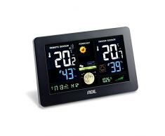 ADE Wetterstation WS 1704 mit Funk und Außensensor. Digitale Profi Funkwetterstation für präzise Vorhersage, Anzeige Innen- und Außen-Temperatur, Hygrometer. Großes LED Farbdisplay. USB-Anschluss
