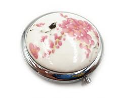 Taschenspiegel für Damen Tragbarer Kleiner Spiegel Vergrößerungsspiegel Handspiegel Schminkspiegel Keramik Traditionelles Chinesisches Design aus Porzellan Kompakt Klappbar Unterwegs