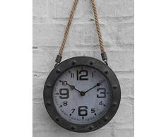 Deko-Impression Wanduhr/Uhr an Leinenkordel Loftstyle Eisen Grau-Antik 20 cm