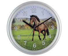 SELVA Kinderwanduhr – Pferde-Motiv – ABS-Gehäuse – Plastikglas – GERÄUSCHLOS – Ø 25 cm