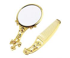 Kilimazart Retro Handspiegel Kosmetikspiegel Kamm Set Hohle Schnitzereien königlich Prinzessin Kosmetikspiegel Kamm Muster zufällig