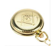 KaiKai Tasche watchSilver/Goldener Freimaurer Masonic Entwurfs-Quarz-Taschen-Uhr-Kette Modeschmuck-Ketten-Uhr for Männer Frauen (Color : Golden)