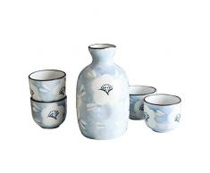 XuZeLii Tragbares Handrollenklavier Japan Set Handgemaltes Blumen Und EIN Weinglas Topf Mit Vier Traditionellem Handwerk Handgemalten Weinset (Color : Floral, Size : Free Size)