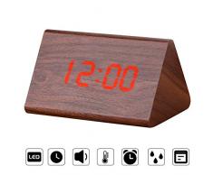 Ertisa Holz Wecker Digital Digital LED Wecker mit Sprachsteuerung, 3 einstellbaren Helligkeits-, Temperatur- und Uhrzeitanzeigen, 3 Weckern, USB/Batterie für das Home Office