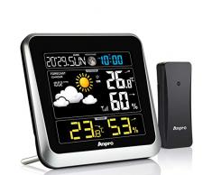 Anpro Wetterstation Funk mit Außensensor - Wetterstationen Innen und Außentemperatur Funk mit Wettervorhersage. Farbdisplay Digital Thermometer Innen und Ausen Raumthermometer Hygrometer