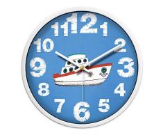LANKOULI Kinderzimmer Schlafzimmer Auto Kindergarten Klassenzimmer Wanduhr Wanduhr niedlichen Cartoon stumme Uhr Uhr-14 Zoll_Kleines Schiff