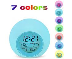Digital Wecker, Lypumso LED Digitaler Reisewecker 7 Farben Nachtlicht Tischuhr Digitaluhr mit Datum, Temperatur, Snooze