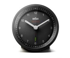 Klassischer analoger Funkwecker von Braun für die Mitteleuropäische Zeitzone (MEZ/GMT+1) mit Schlummerfunktion und Licht, ruhigem Uhrwerk, Crescendo-Alarm in Schwarz, Modell BC07B-DCF