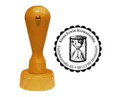 Stempel Adressstempel « SANDUHR » Durchmesser ca. Ø 40 mm - mit persönlicher Adresse und Motiv - Stundenglas Zeit Timing