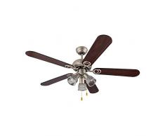 Klarstein Charleston Deckenventilator - integrierte Deckenleuchte, 5 Rotorblätter, 122 cm Durchmesser, zwei Drehrichtungen, Walnussholzfurnier, niedriger Verbraucht, Edelstahl, dunkelbraun