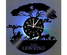 Der König der Löwen Wanduhr LED Vinyl-Wanduhr 12 Zoll Quarzuhr | Handgemacht Wohnkultur Disney Geschenk für Kinder und Freunde | Kreative 7 Farbe des Nachtlichts leuchtende Wanduhr.(LK 2-1 With LED)