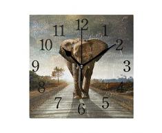 WowPrint Quadratische Wanduhr, afrikanischer Elefant, Acryl, Nicht tickend, dekorative Kunst-Malerei für Büro, Klassenzimmer, Schlafzimmer, Wohnzimmer, Badezimmer, Küche, Dekor