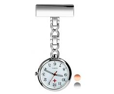 Herren Damen Analog Uhr - Revers Pin Klammer on Brosche hängen Taschenuhr/Krankenschwesteruhr/Pulsuhr/Kitteluhr Pflegeuhr, Schwesternuhren für Doktor Krankenschwester Paramedic Silber